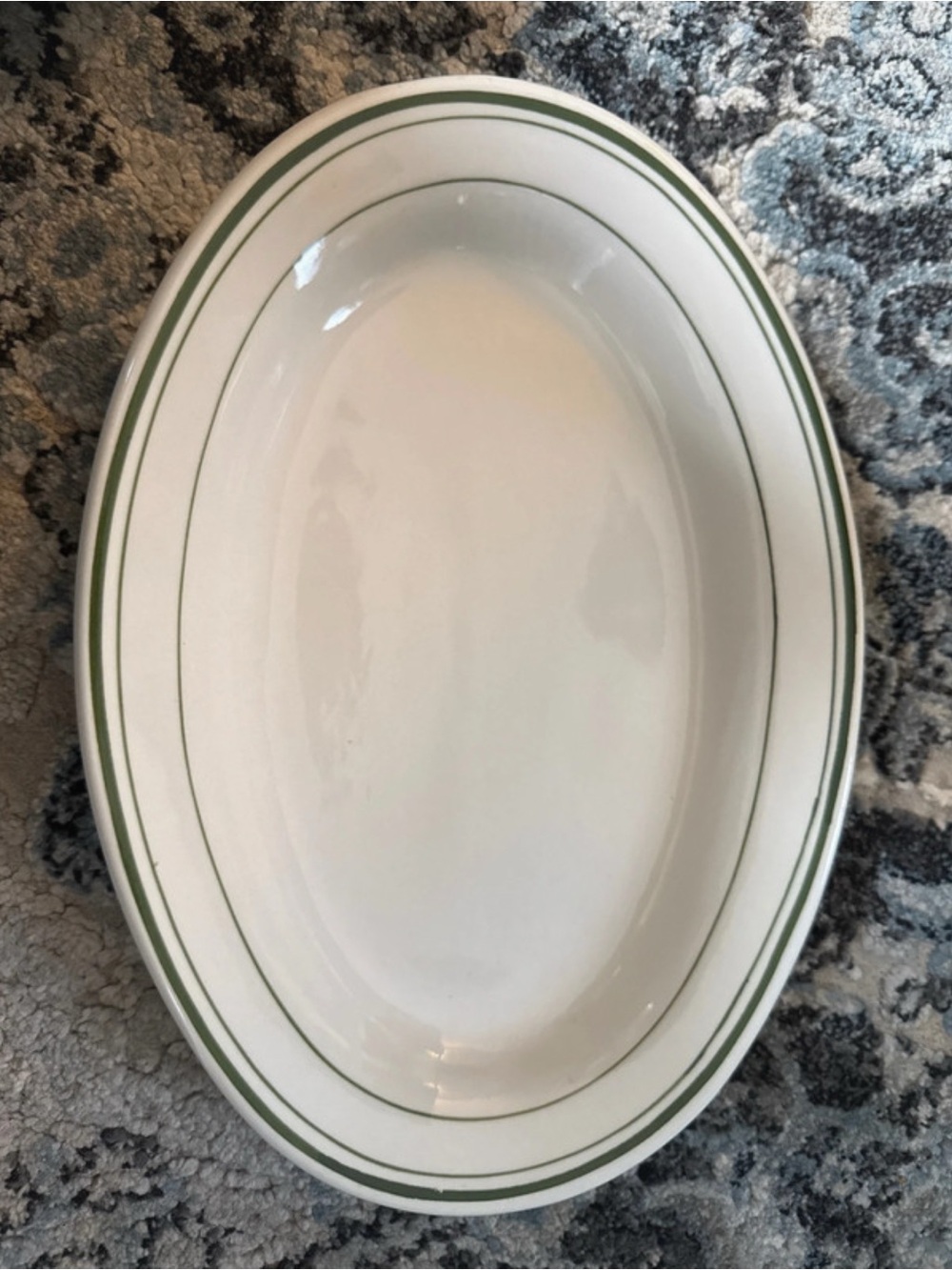 White Oval Serving Platter with Green Double Rim
